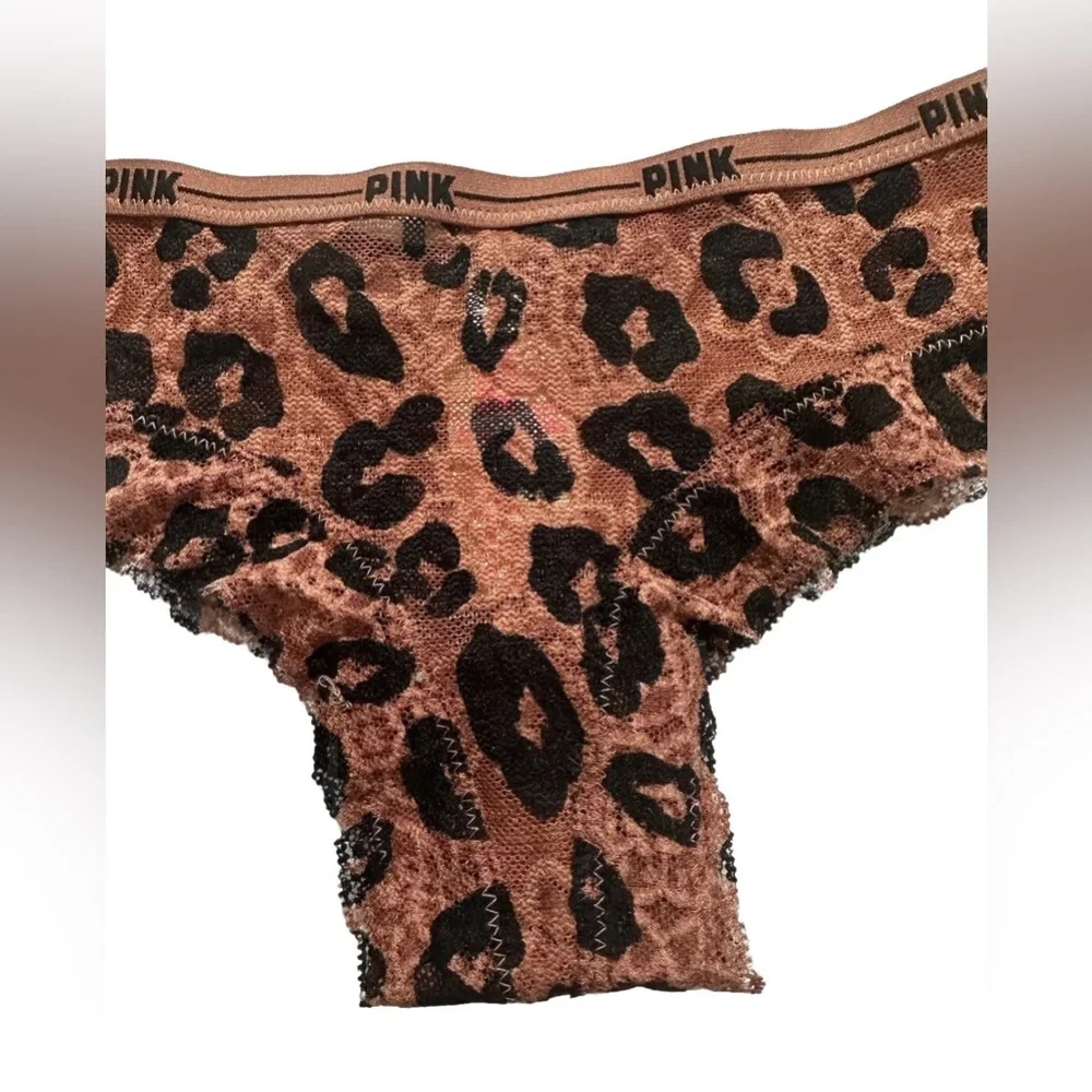 Victoria's Secret PINK Leopard Lace Cheekster Panty- Brown & Black